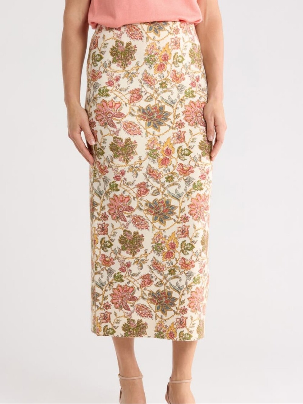ELIE TAHARI NWT Floral Jacquard Midi Skirt - Pink/Cream Soft Fluid Sz Medium